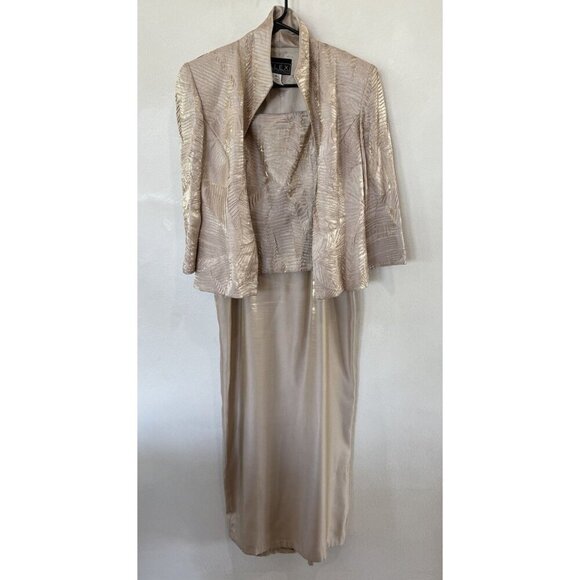 Alex Evenings Dresses & Skirts - Alex Evenings Champagne Beige Two Piece Jacket Sleeveless Dress Womens 6 Shiny